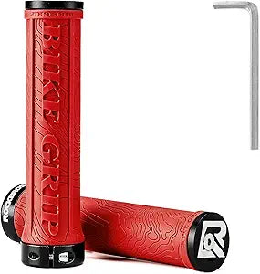 Red ROCKBROS ebike grips with textured surface, shown in a close-up product image on a white background.