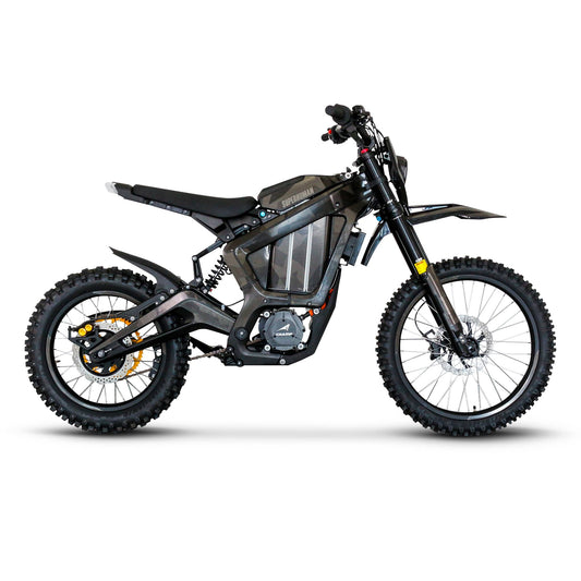 Superhuman Champ Pro M electric dirt bike in Black, side view