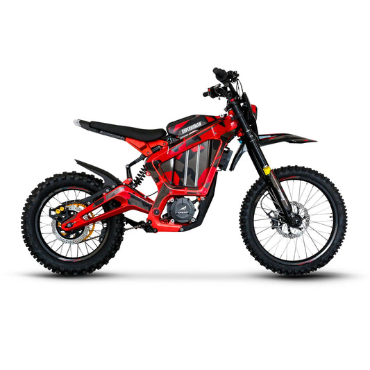Superhuman Champ Pro M electric dirt bike in Red, side view