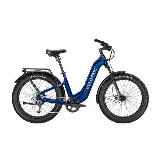 Velotric Nomad 2 eBike in Midnight Blue, step-thru frame, side view