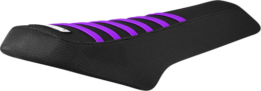 Black and purple ribbed seat cover for car seats