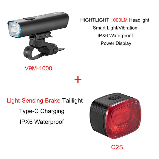 ROCKBROS 1000LM Cycling Lights Combo with Smart Brake Sensing
