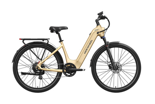 Mokwheel Tarmac ST eBike in Hazelnut Yellow, side view, against a white background