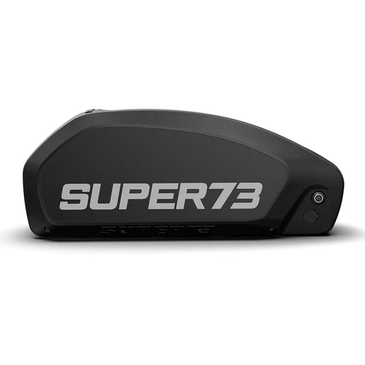 A black Super73 S2/R Series eBike battery, 48V 20Ah, shown from the side with branding visible.