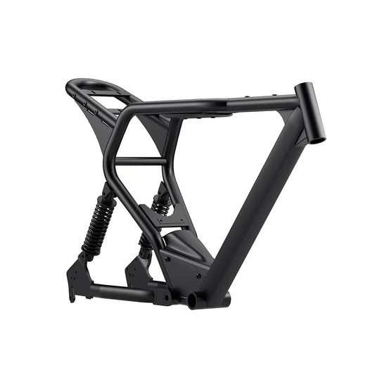 Black Macfox X2 eBike frame, side view, isolated on white background