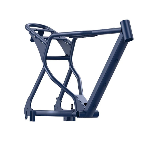 Navy blue Macfox X7L eBike frame, side view, isolated on white background