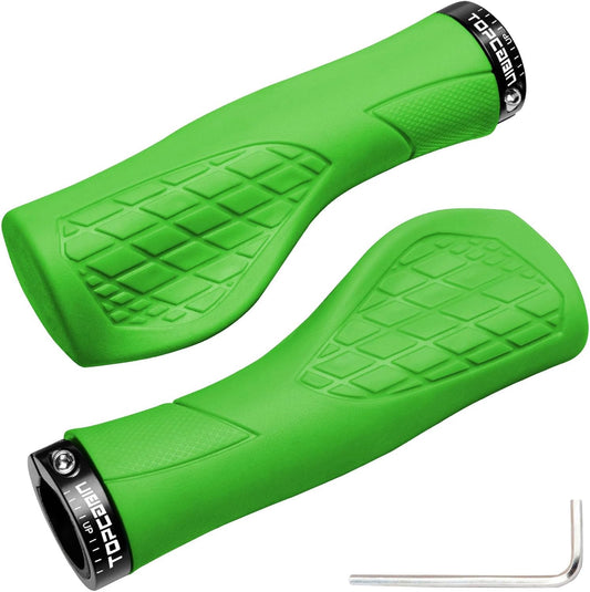 Green eBike handlebar grips with textured surface, shown on a white background.