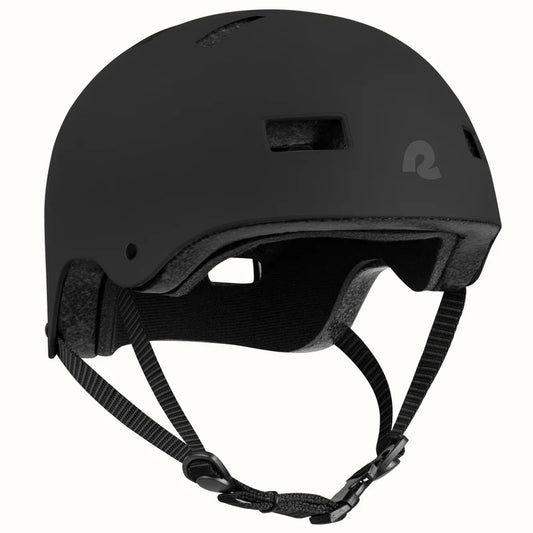 Matte black Retrospec Dakota eBike and skate helmet, side view, with ventilation holes and adjustable straps