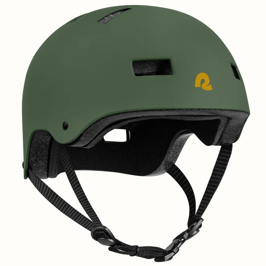 Matte forest green Retrospec Dakota eBike helmet shown from a side angle