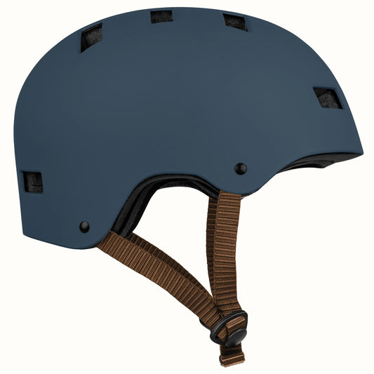 Matte navy Retrospec Dakota eBike and skate helmet, side view, with adjustable straps and ventilation holes