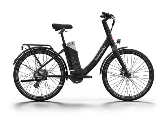 Black HIMIWAY A3 urban electric commuter bike, side view, against a plain background