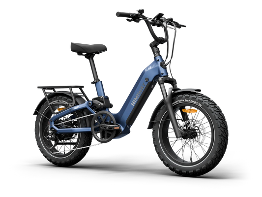 Side view of the Himiway D5 2.0 eBike in Midnight Blue, featuring 20-inch wheels and a sturdy frame.