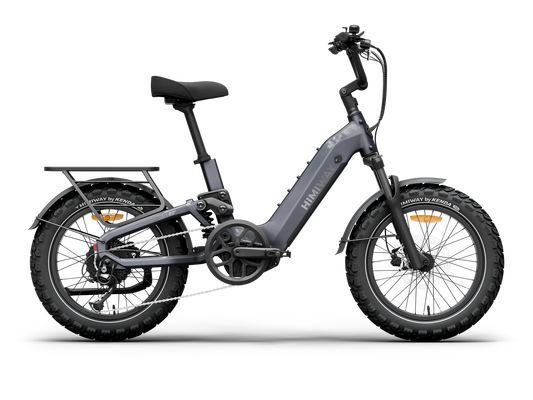 Himiway D5 2.0 eBike in Space Grey, 20-inch wheels, side view, isolated on white background