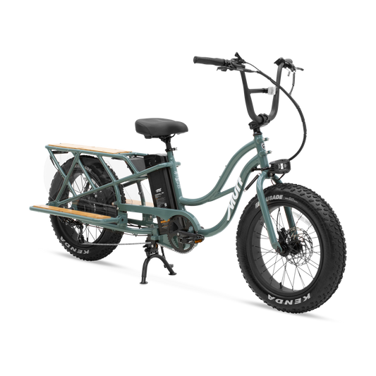 Seabreeze Gray Gloss Murf Higgs Cargo eBike side view with cargo rack, photographed against a white background