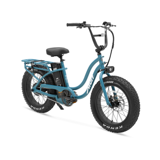 Electric bike Murf Higgs ST in denim color, side view, displayed on a white background.