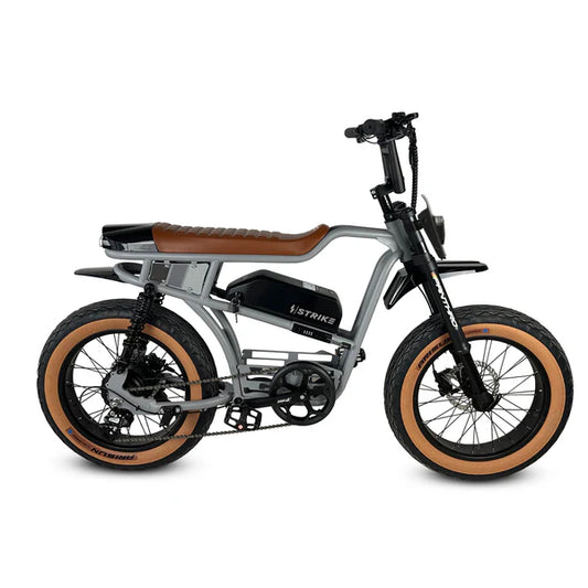 Gray eBike Strike Panthro electric bicycle, side view, on a white background