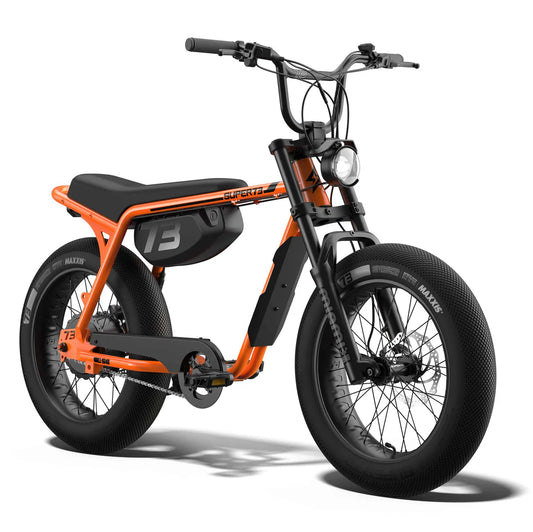 Super73 Z Miami SE electric bike in Astro Orange, side view, isolated on white background