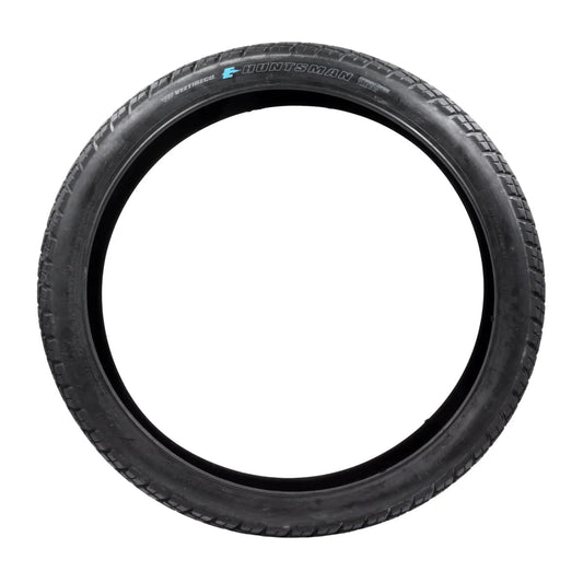 Product image of a 26x3.5 Huntsman eBike tire, showing the tread pattern and sidewall design.