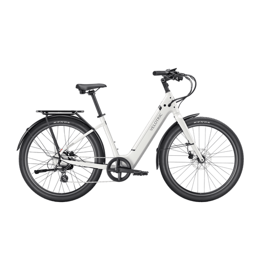 Velotric Breeze 1 electric bike in satin white, side view, against a plain background
