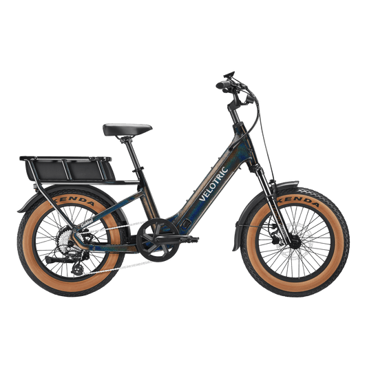 Obsidian black Velotric GoMad eBike side view, showcasing sturdy frame, thick tires, and integrated battery.