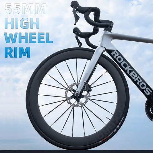 ROCKBROS T700 Carbon Fiber Bike Wheels 700c 55 mm Disc Brake Wheelset