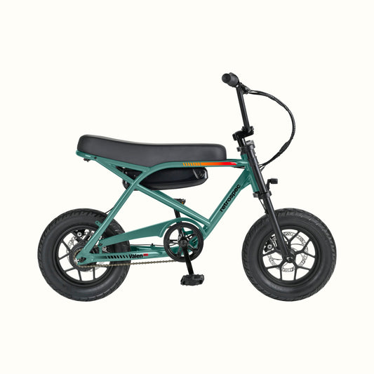 Retrospec Valen Rev 14 electric bike in Cypress Blue, side view, against a white background