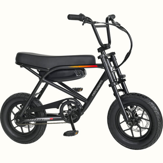 Retrospec Valen Rev 14 electric bike in matte black, side view, against a white background