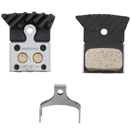 Shimano L04C MF metallic disc brake pads with finned design for improved heat dissipation