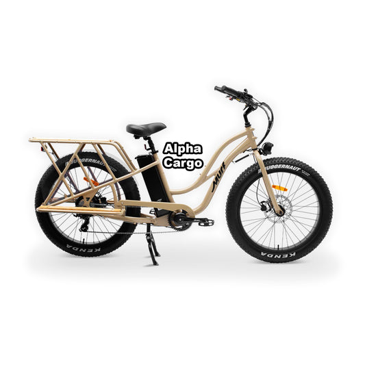 Murf Alpha Cargo electric cargo bike in Desert Sand Gloss, side view