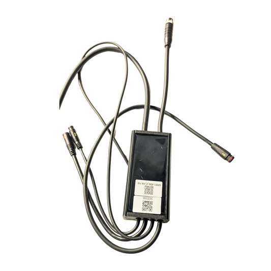 Front view of the Super73 S2 LagunaZ Miami CoreZX Core Legacy eBike controller (SUPER73 WD800 V2 H106 F100) showing wiring harness and connectors on a white background.