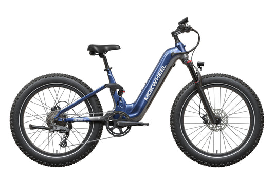 Mokwheel Obsidian ST 2.0 step-thru eBike in Blue and Grey, side view