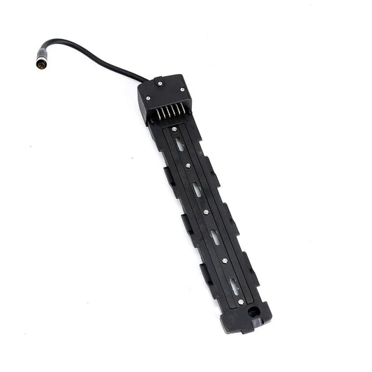 Battery mount plate for Super73 Z Series Pro, shown in close-up against a white background, highlighting mounting holes and metal construction.