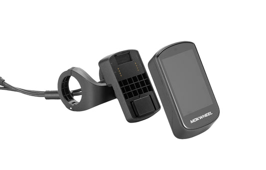 Mokwheel Snap On eBike Display for Basalt 2.0 and Tarmac, front view showing digital screen and mounting bracket