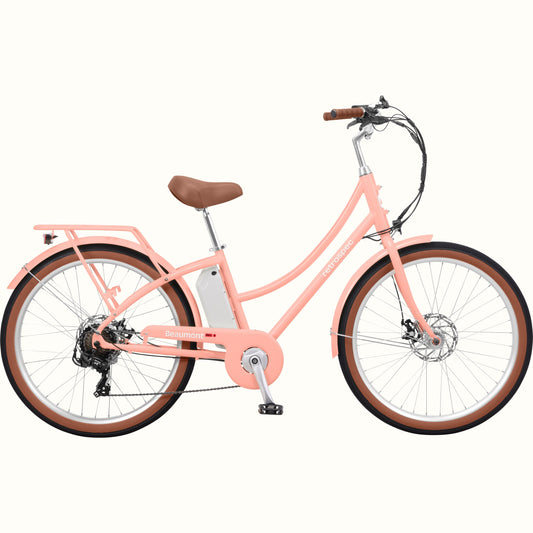 Retrospec Beaumont Rev 3 step-through city electric bike in Blush, side view