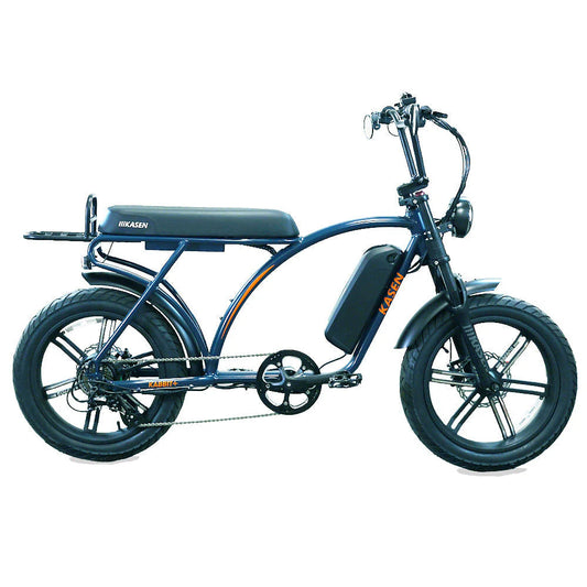 Blue Kasen Kabbit Plus eBike packaged inside a black box, product image showing the bike in its box.