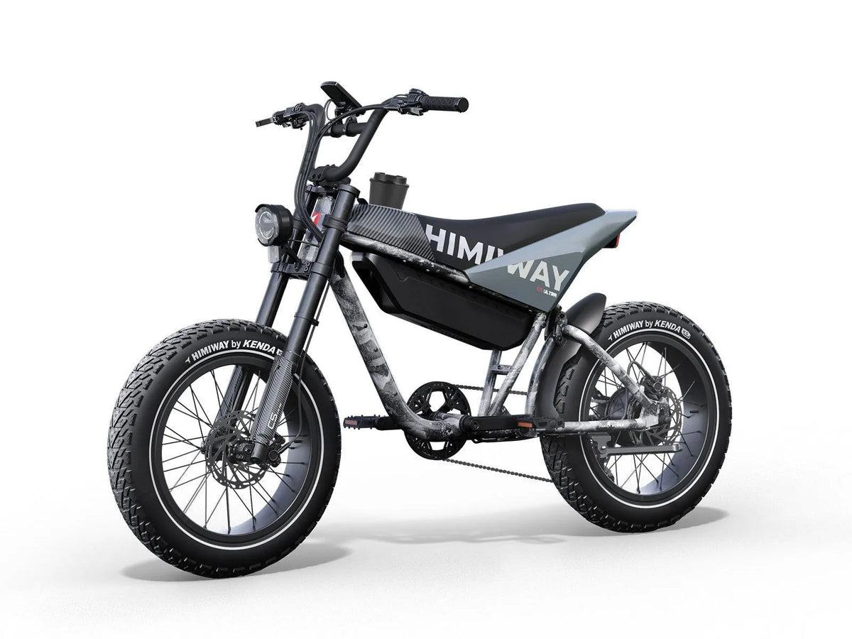Himiway C5 Ultra electric motorcycle in Ink Gray color, side view, studio background