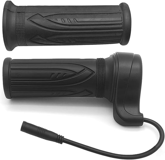 Black full twist throttle for ebike, shown in product image with wiring and handle grip visible.