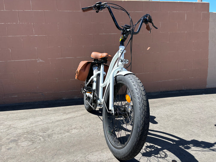 Custom White Gloss 750 w Fat Tire Electric Beach Cruiser eBikeStep Thru 24x3 Fat tire electric bike - eBike Super Shop