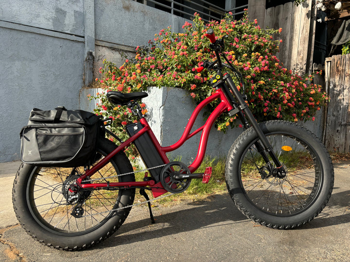 custom electric cruiser bicycle HBBC Women's Vanilla Brown | Huntington Beach and 3 FAT rims with stylish white wall tires Ebike Bici Cruiser California Chillin'