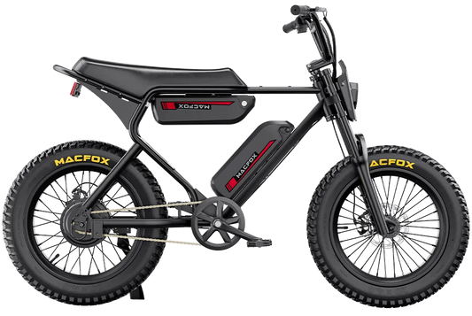 A black Macfox X1S eBike with dual battery setup, shown from a side angle on a white background.