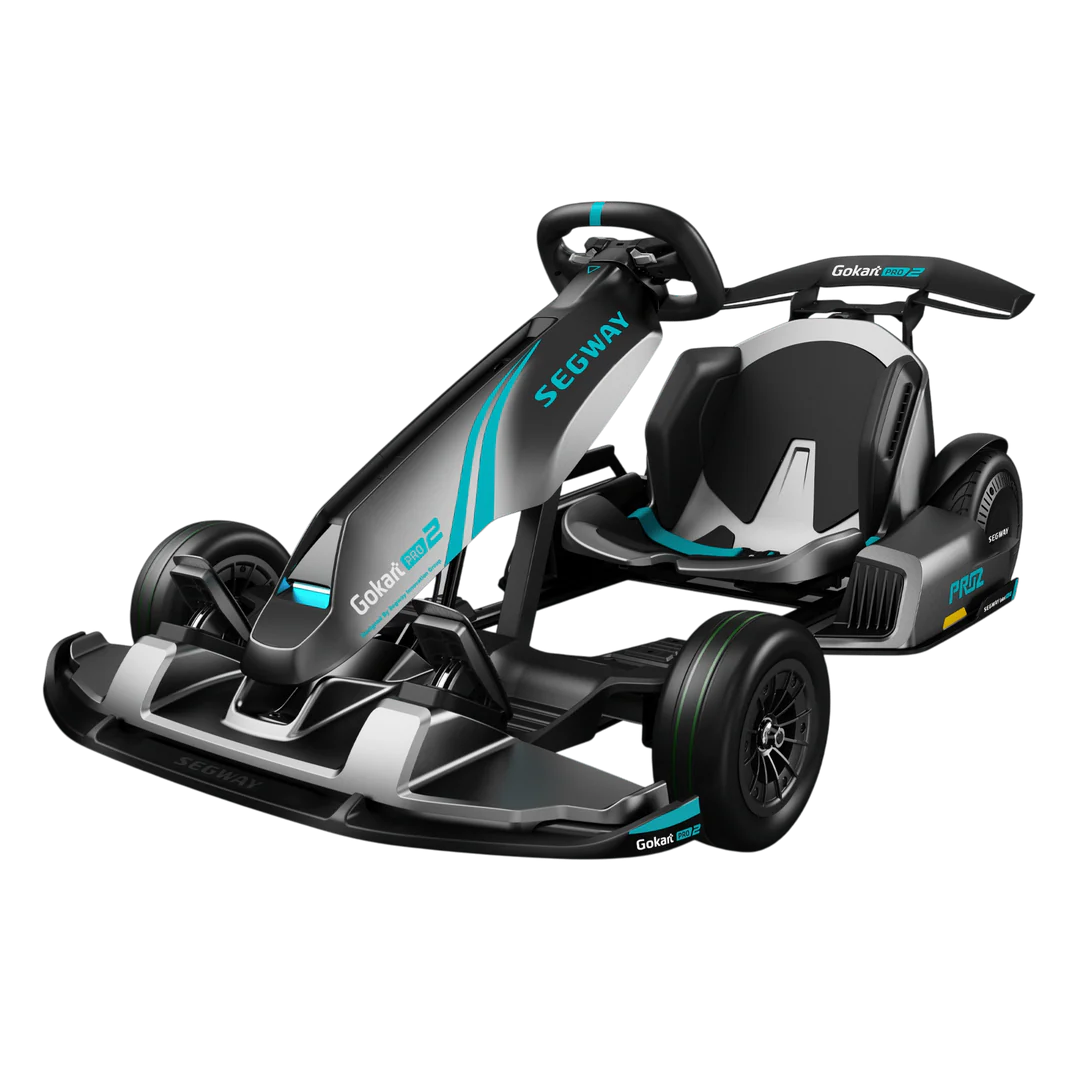 A black Segway Gokart PRO 2 electric go-kart with green accents, shown from a side angle on a white background.