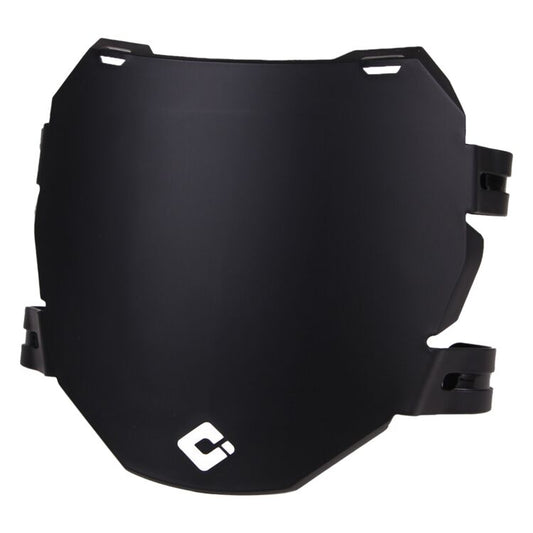 Black ODI eMOTO downhill number plate, product image showing the front view of the black number plate with mounting holes.