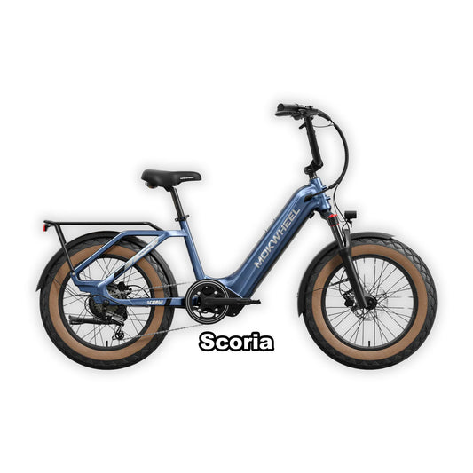 Blue Mokwheel Scoria eBike, side view, model 5887