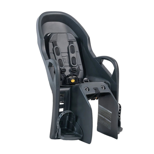 Burley Dash RM child bike seat mounted on the rear of an electric bicycle, shown in profile view.