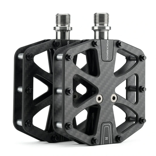 ROCKBROS Carbon Fiber Bike Pedals Lightweight 3-Bearing Non-Slip 9/16" Wide Flat