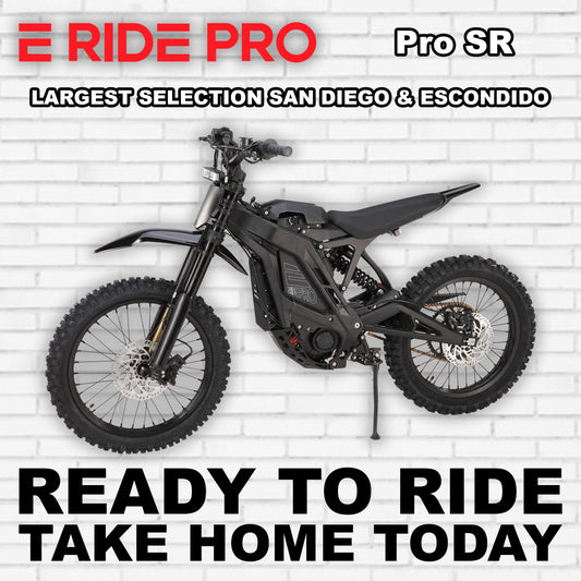 Black eMOTO eRide Pro SR electric bike, side view, on a white background