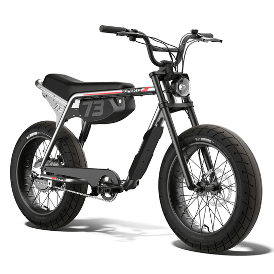 Super73 ZX electric bike in metallic aluminum color, side view, displayed on a white background