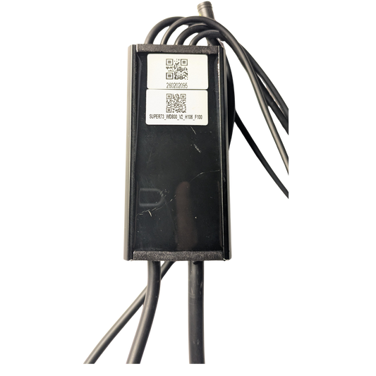 Close-up view of the Super73 WD800 V2 H106 F100 eBike controller for S2, LagunaZ, Miami, CoreZX, and Core Legacy models, showing wiring and connectors.