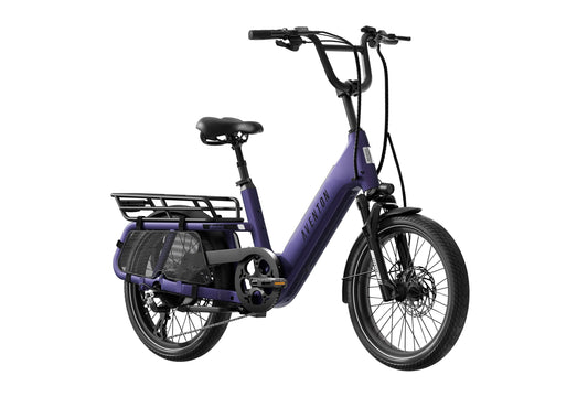 Aventon Abound SR electric cargo bike in Haze color, side view, displayed against a plain background.