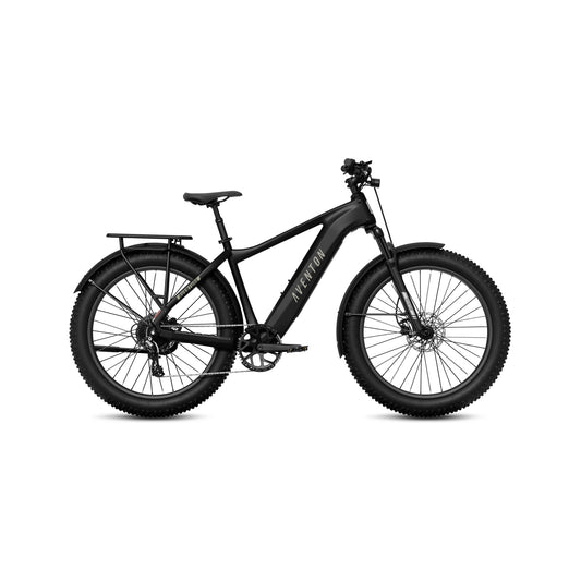 Aventon Aventure 3 electric bike, step-over frame, Stealth color, side view on white background